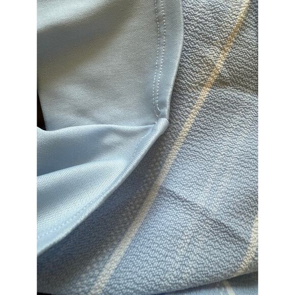 BCBG Paris Blue Stripe Ruffle Hem Shift Dress Medium V-Neck Short Sleeve - Picture 5 of 8